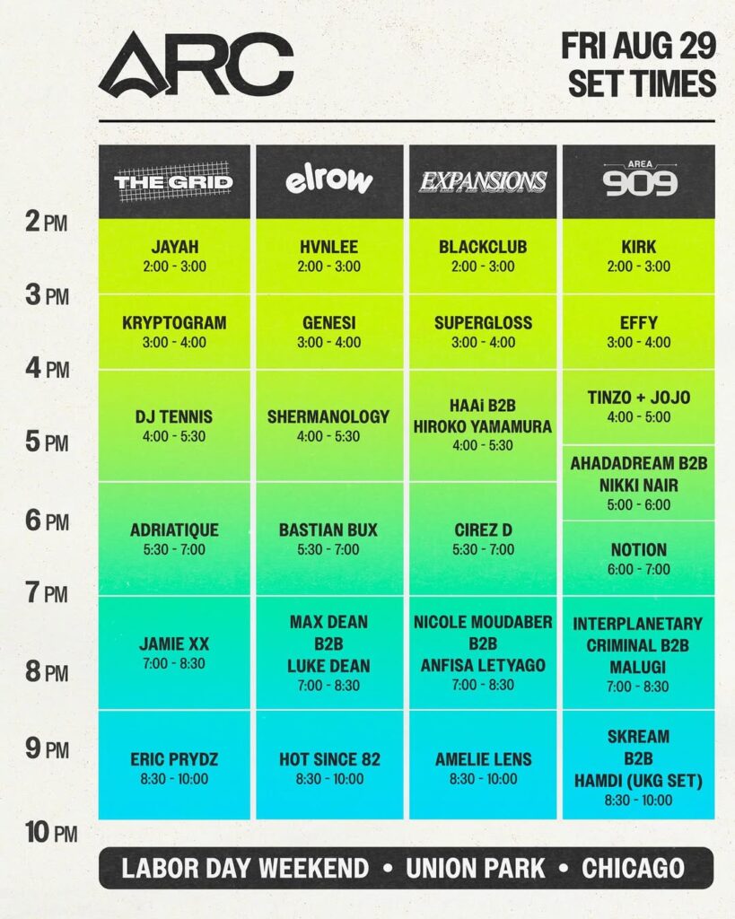 ARC Music Festival 2025 Friday Set Times