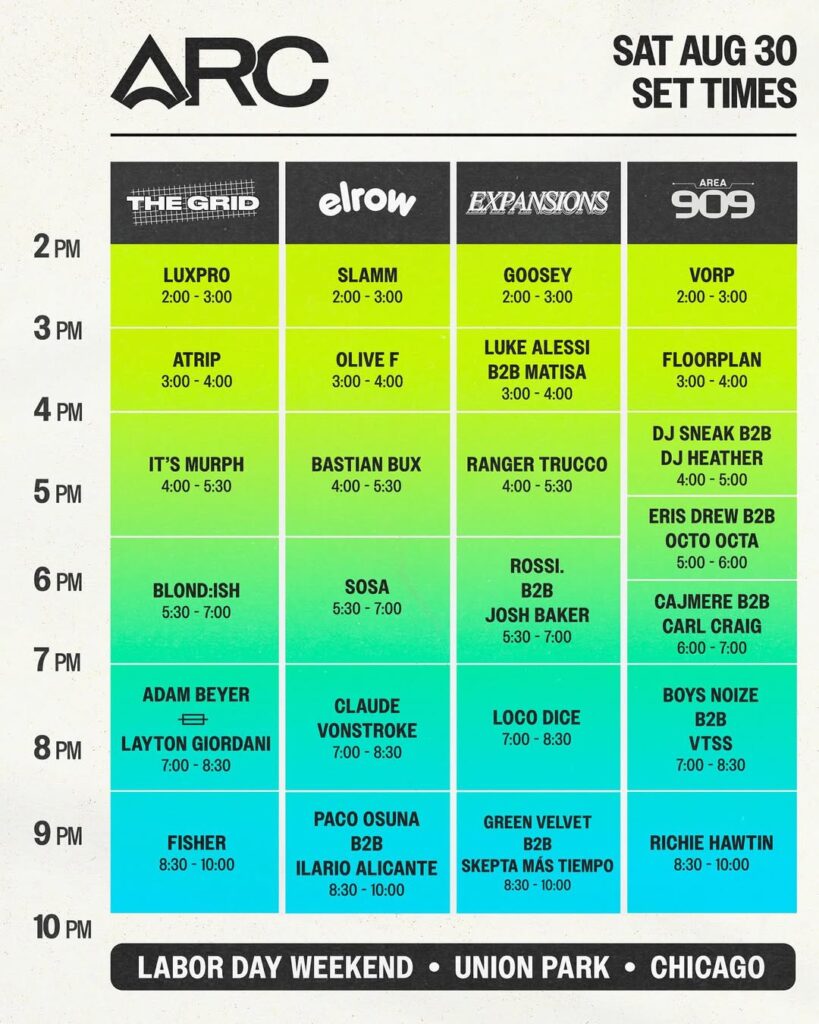 ARC Music Festival 2025 Saturday Set Times