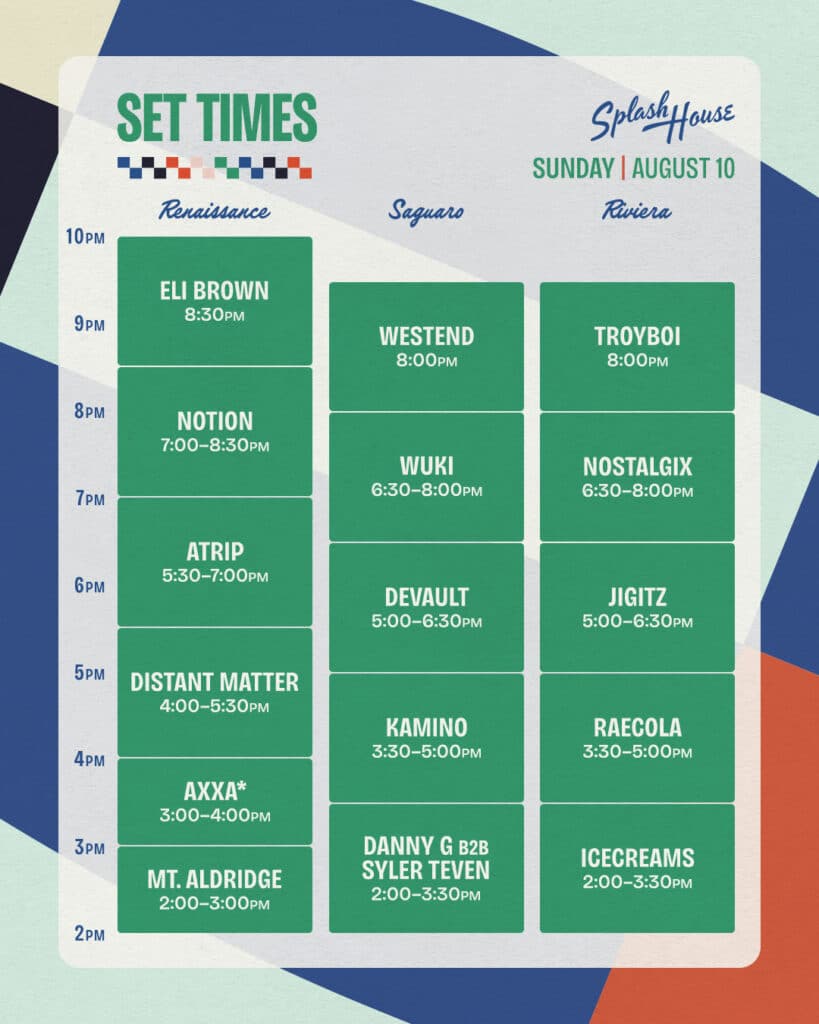 Splash House 2025 - W1 Set Times Sunday