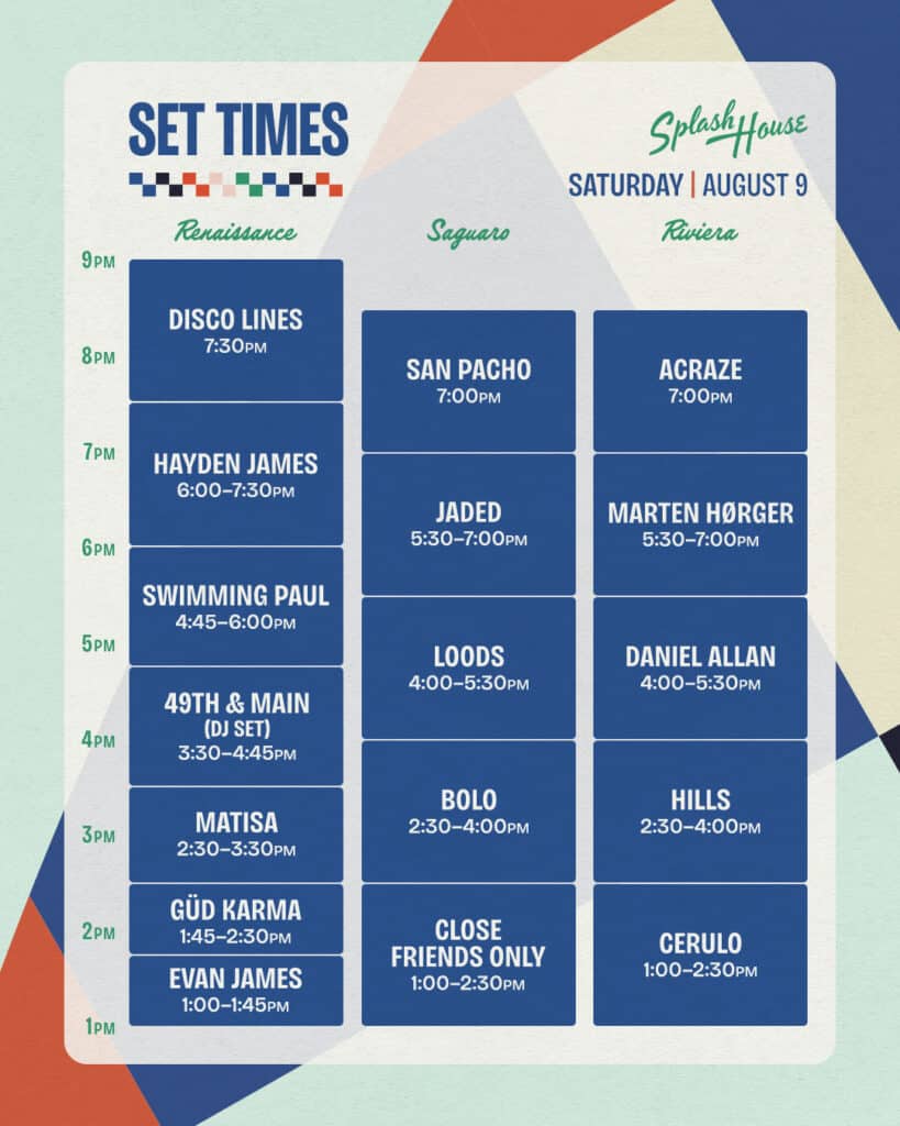 Splash House 2025 - W1 Set Times Saturday