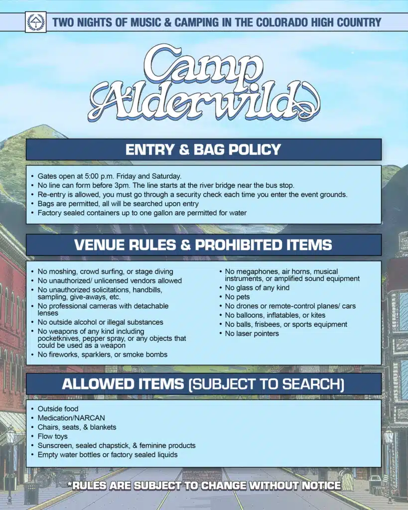 Camp Alderwild bag policy