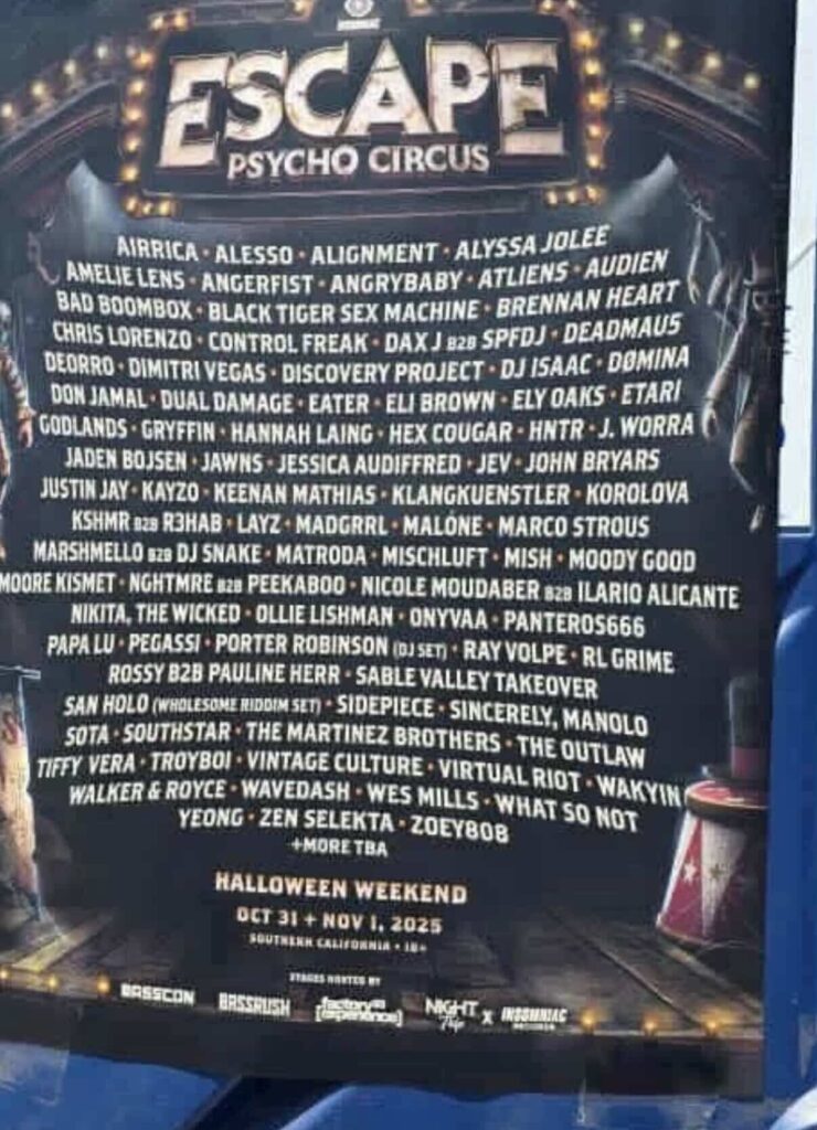 Escape Psycho Circus 2025 Lineup