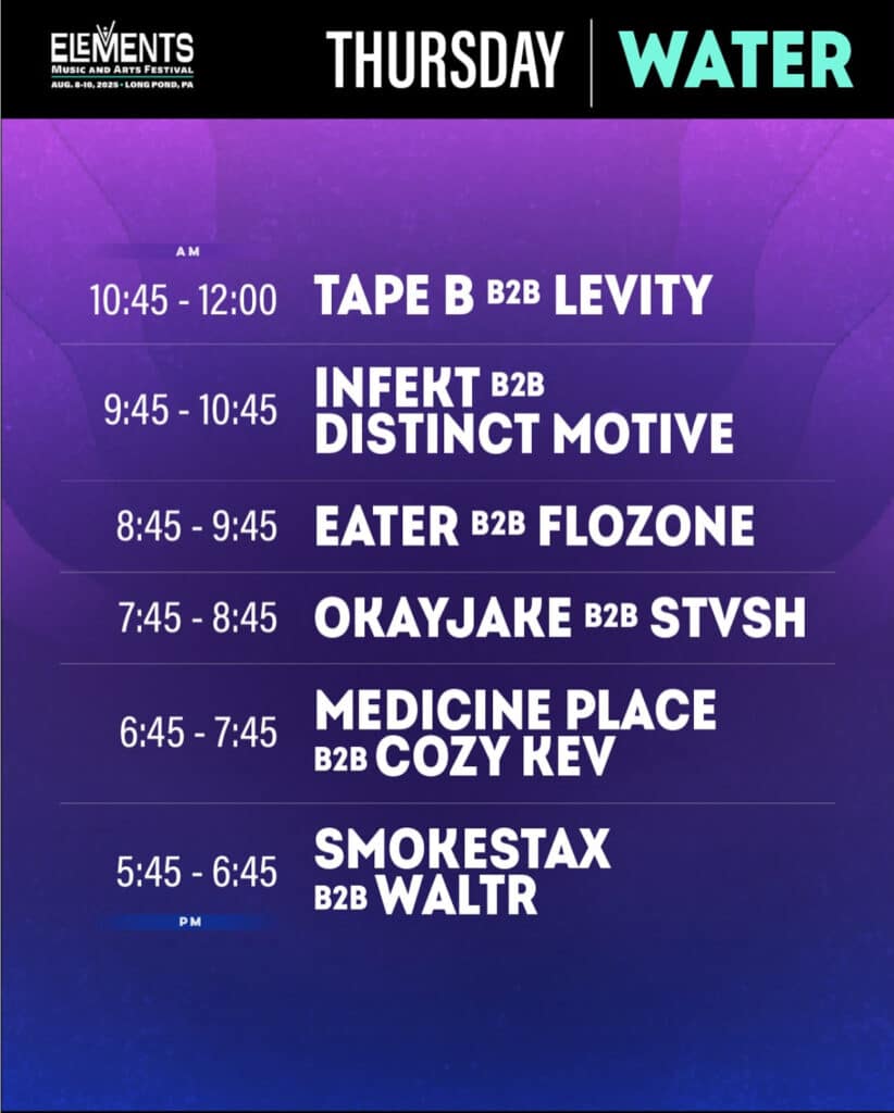 Elements 2025 Water Stage Lineup Thursday Pre Party