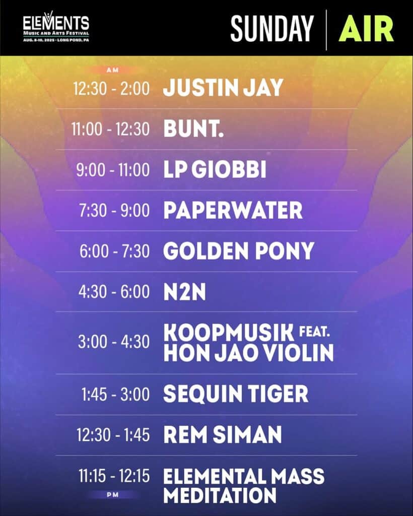 Elements 2025 Air Stage Lineup Sunday