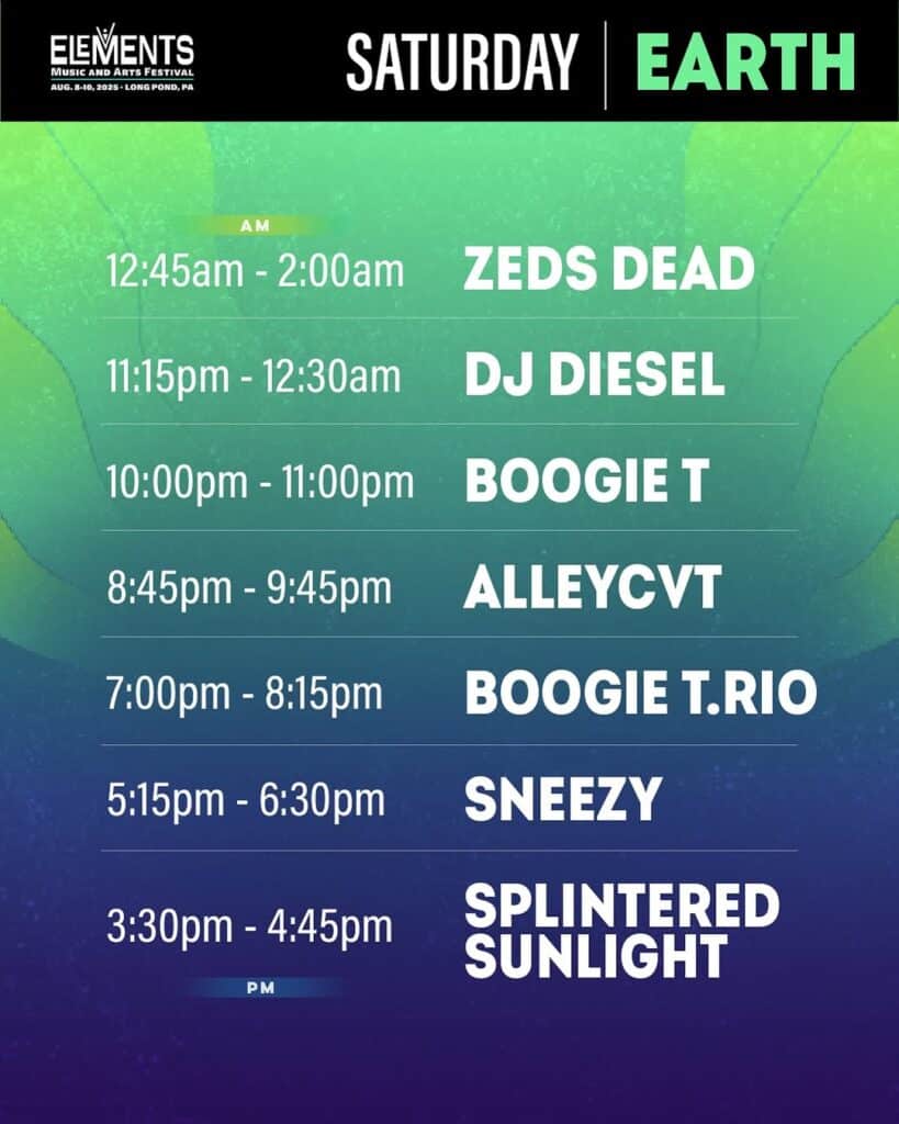 Elements 2025 Earth Stage Lineup Saturday