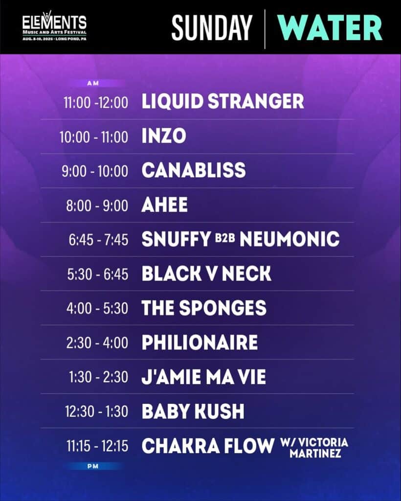 Elements 2025 Water Stage Lineup Sunday