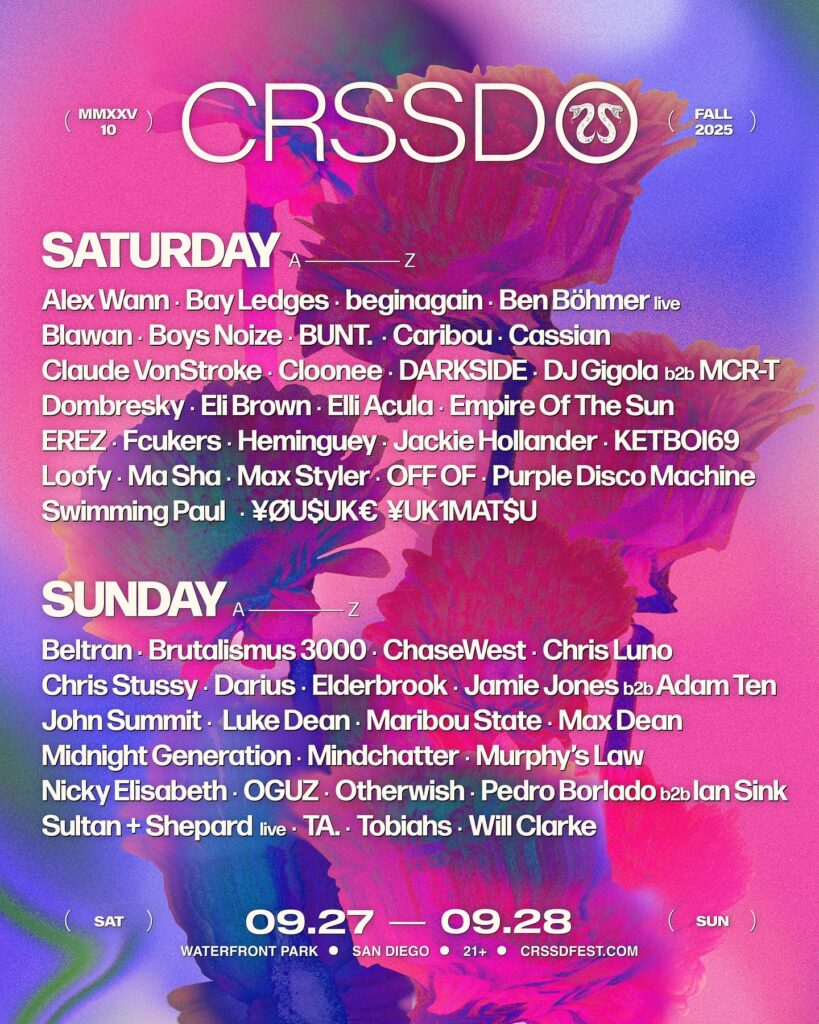 CRSSD Festival Fall 2025 Lineup By Day