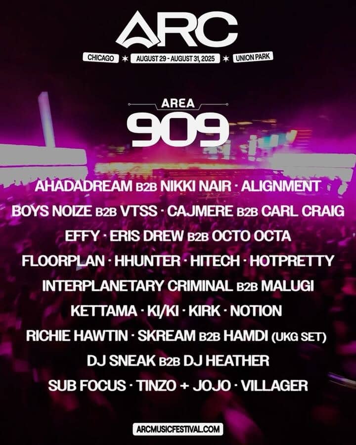 ARC Music Festival 2025 Area 909 Stage Lineup