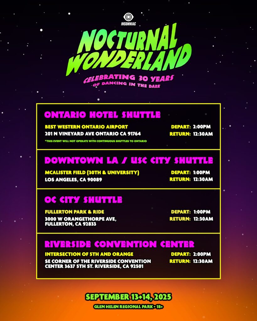 Nocturnal Wonderland 2025 Shuttle Info