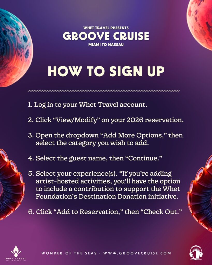 Groove Cruise Miami 2026 - Artist-Hosted Activities and Experiences