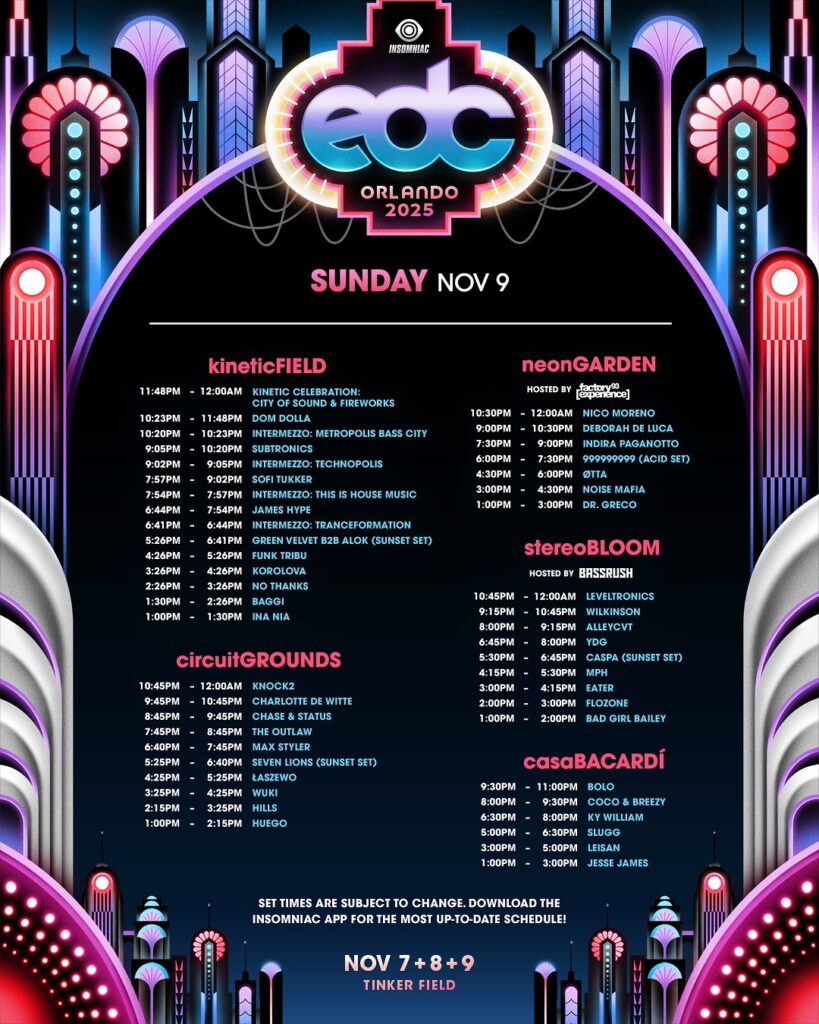 EDC Orlando 2025 Sunday Set Times