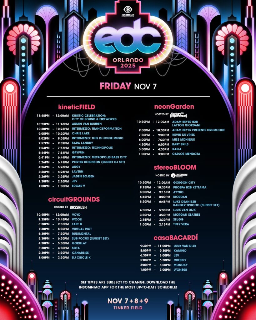EDC Orlando 2025 Friday Set Times