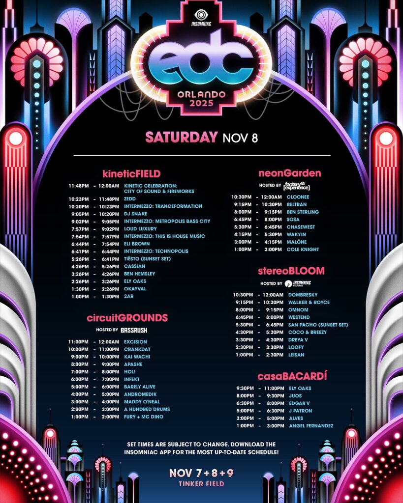 EDC Orlando 2025 Saturday Set Times