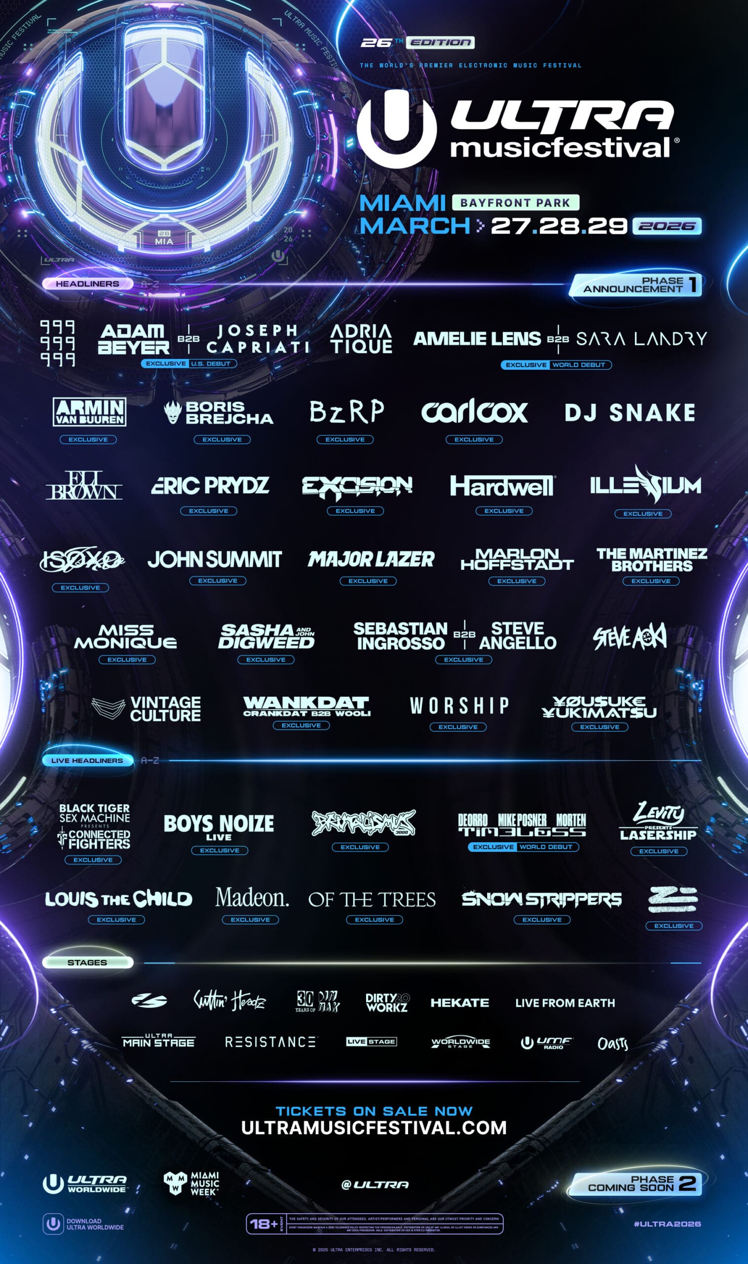 Ultra Music Festival 2026 Phase 1 Lineup