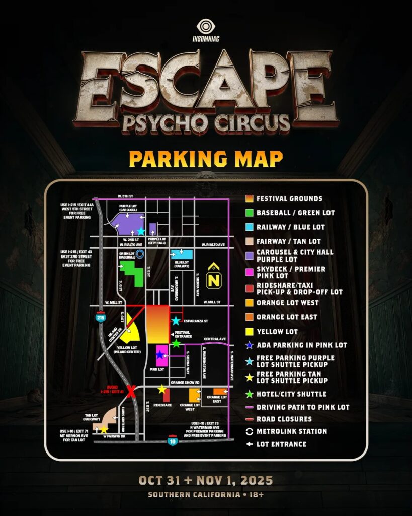 Escape Psycho Circus 2025 Parking Map