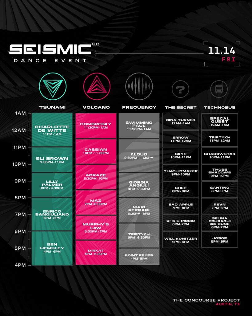Seismic Dance Event 8.0 Set Times - Friday