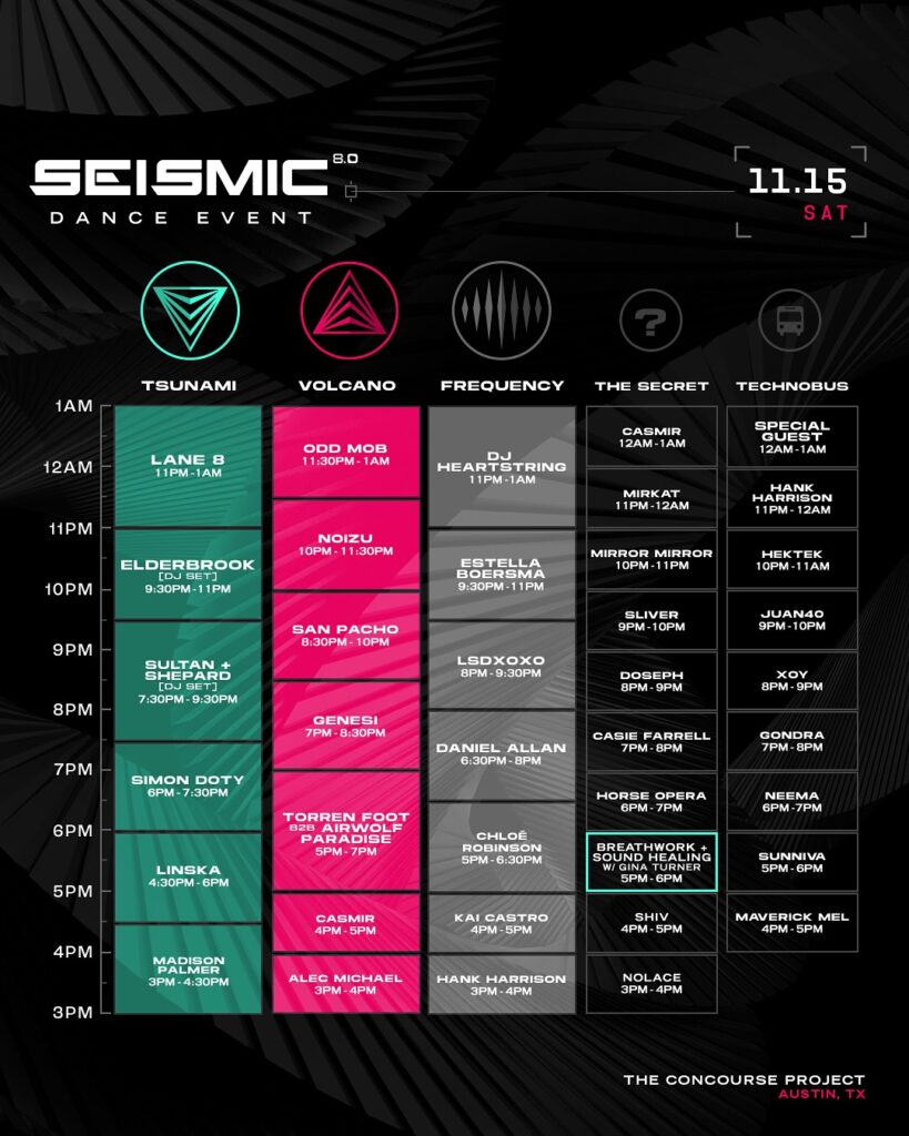 Seismic Dance Event 8.0 Set Times - Saturday