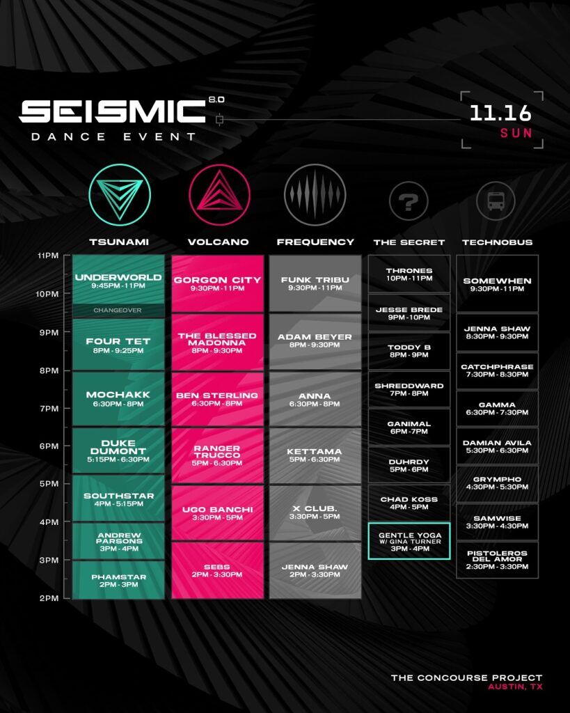 Seismic Dance Event 8.0 Set Times - Sunday