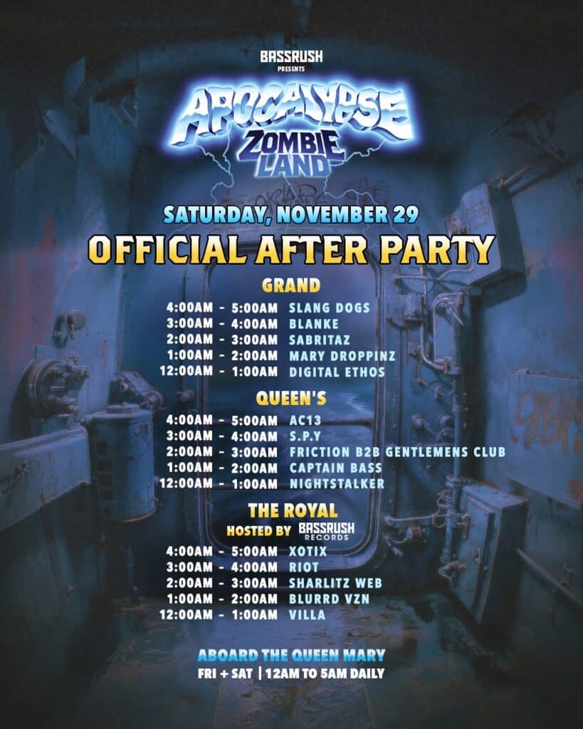 Apocalypse Zombieland 2025 - After Party Set Times Saturday