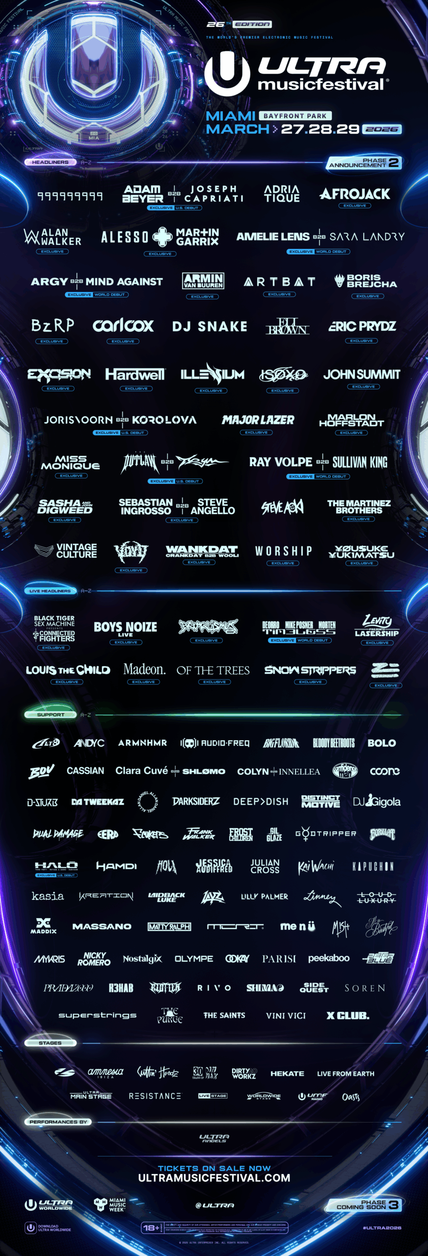 Ultra Music Festival 2026 - Phase 2 Lineup