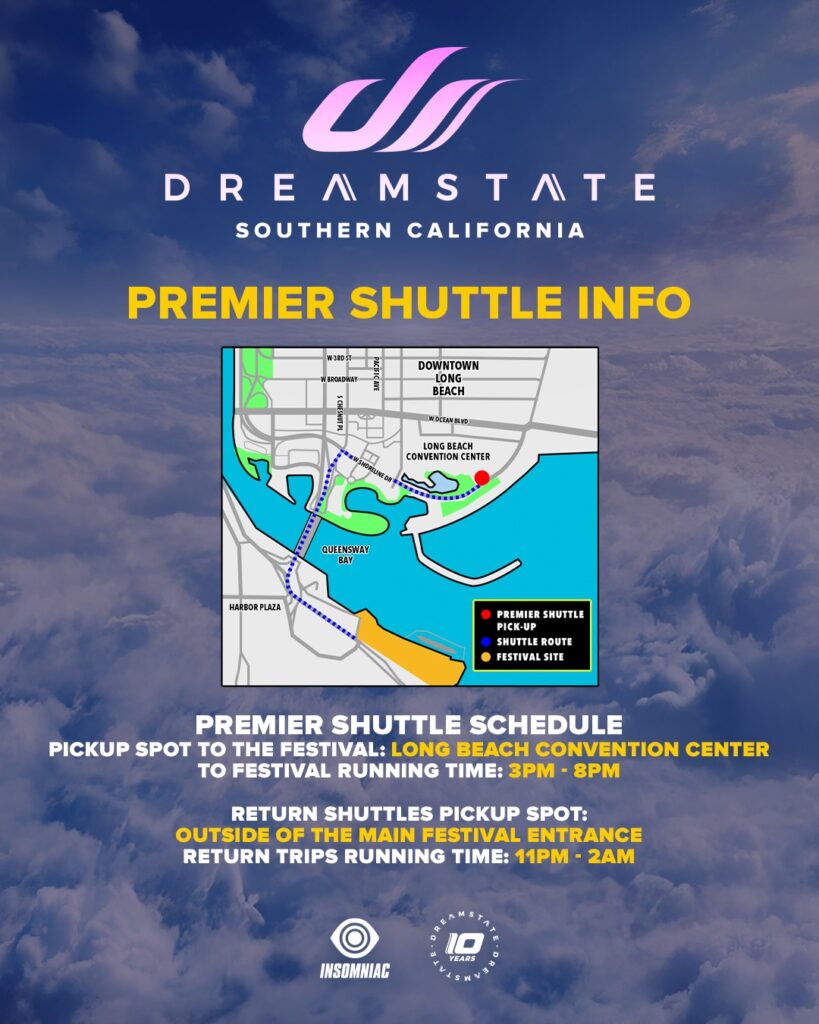 Dreamstate SoCal 2025 parking rideshare and shuttles