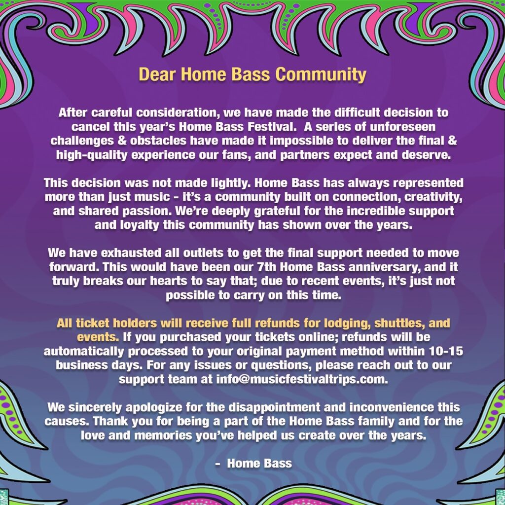 Home Bass 2025 Cancelation Statement