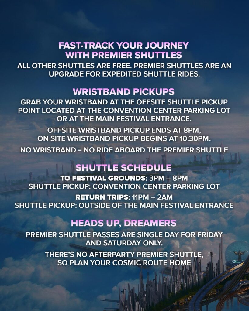 Dreamstate SoCal 2025 parking rideshare and shuttles