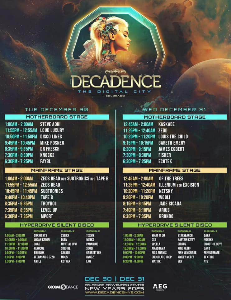 Decadence Colorado 2025 - Set Times