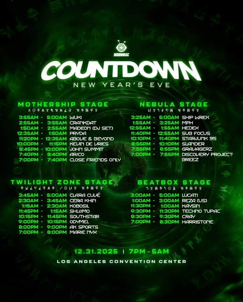 Countdown NYE 2025 - Set Times