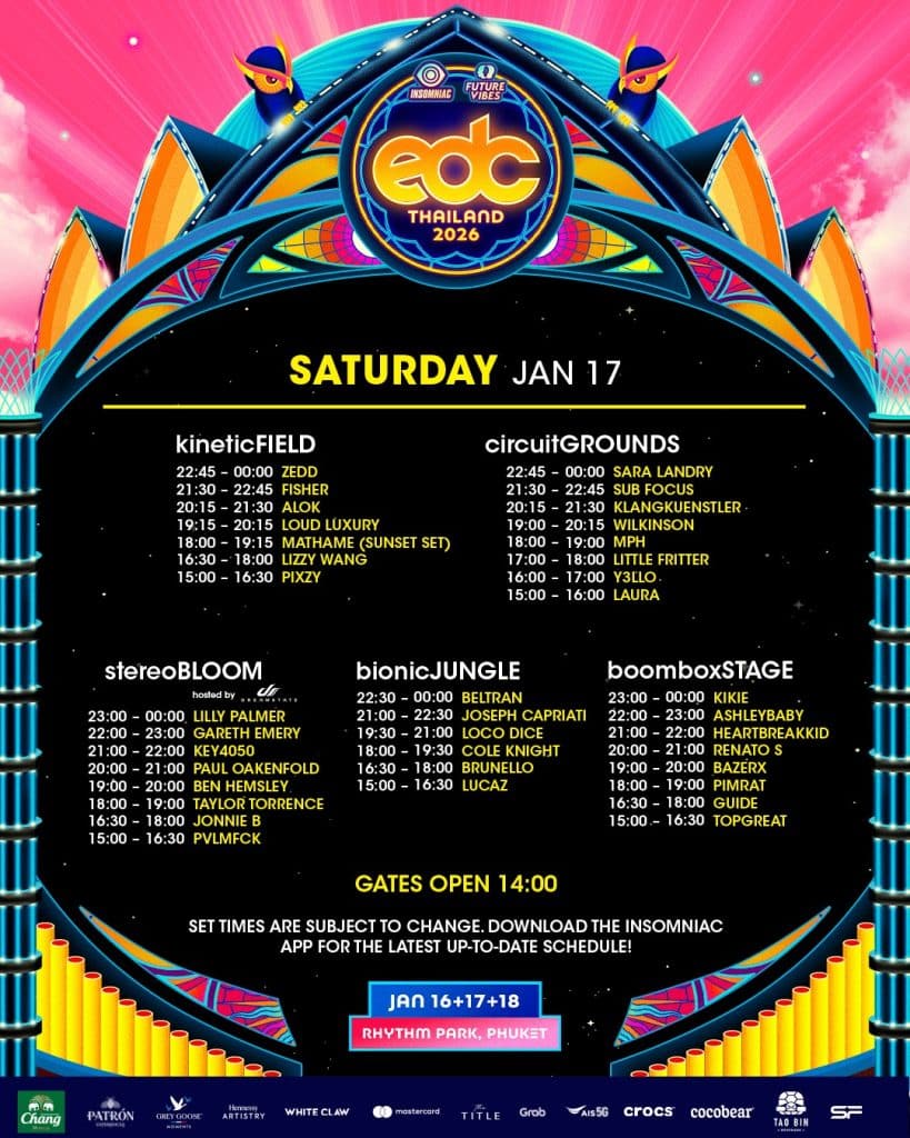 EDC Thailand 2026 - Set Times Saturday