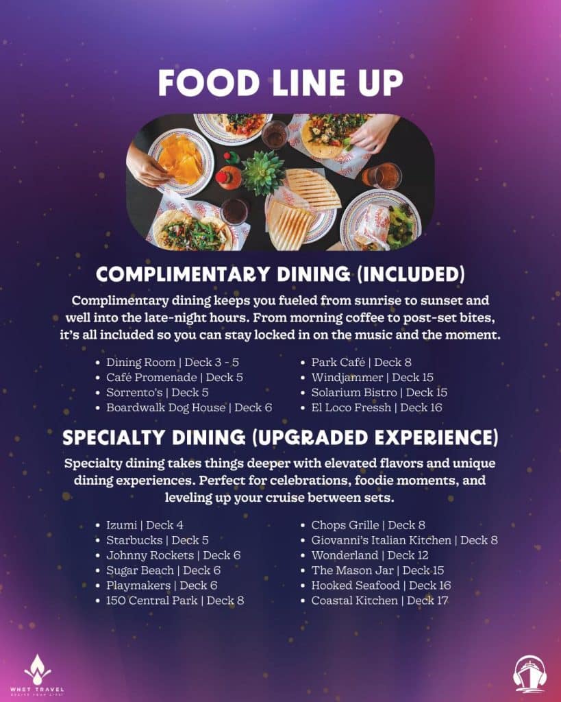 Groove Cruise Miami 2026 - Dining Options