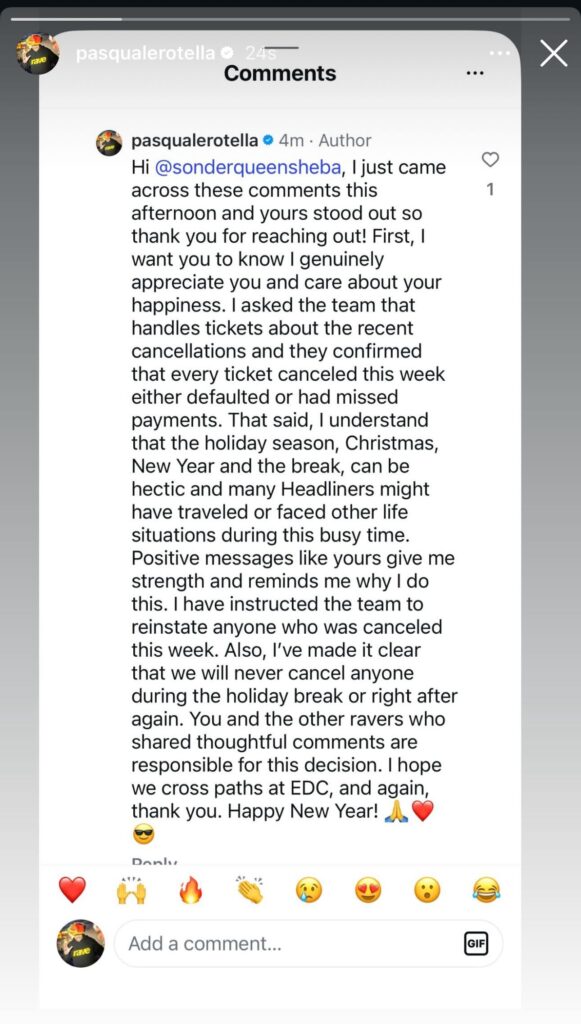 Pasquale Rotella EDC Las Vegas Ticket Response