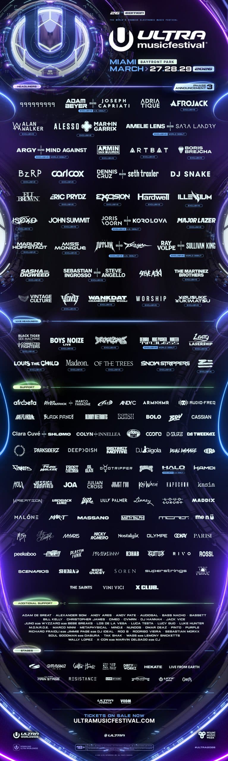 Ultra Music Festival 2026 Phase 3 lineup x