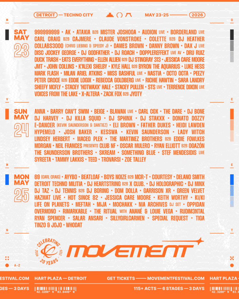 Movement Detroit 2026 - Lineup By Day