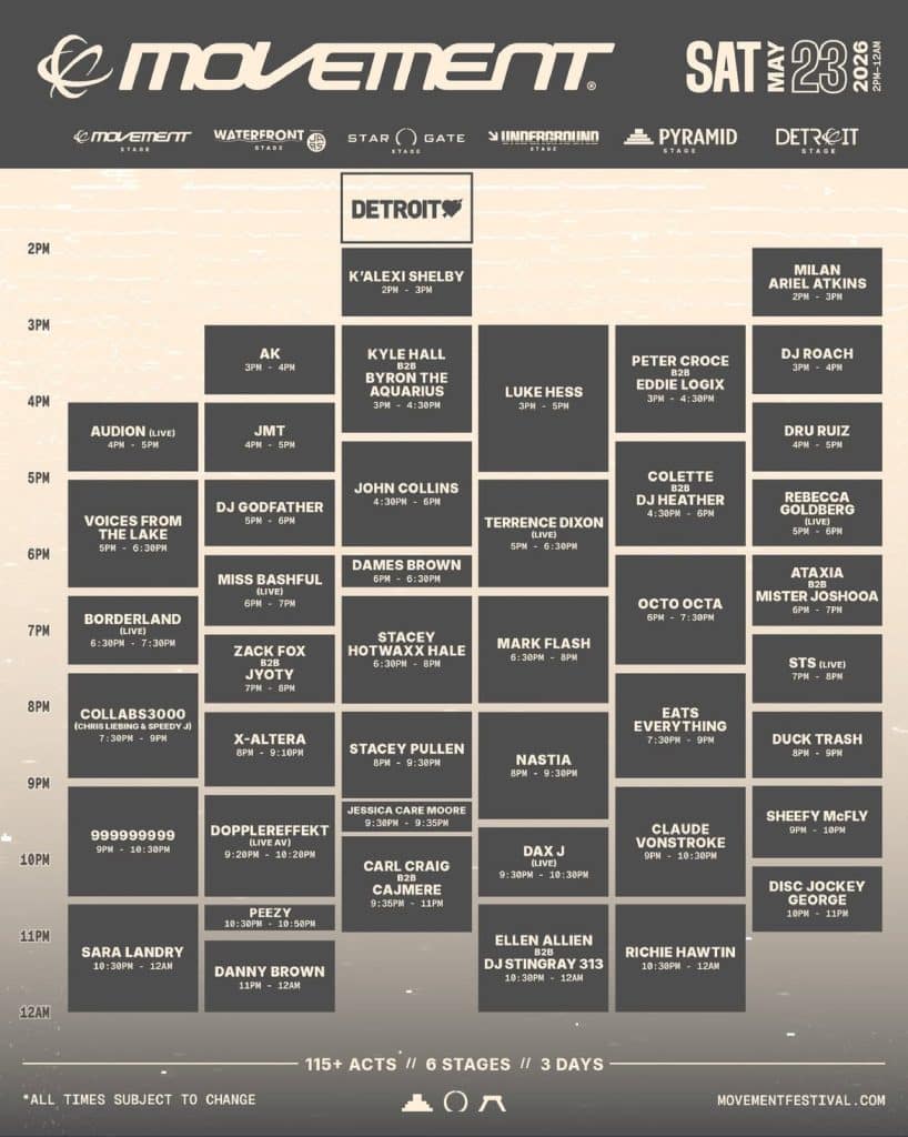 Movement Detroit 2026 Set Times - Saturday