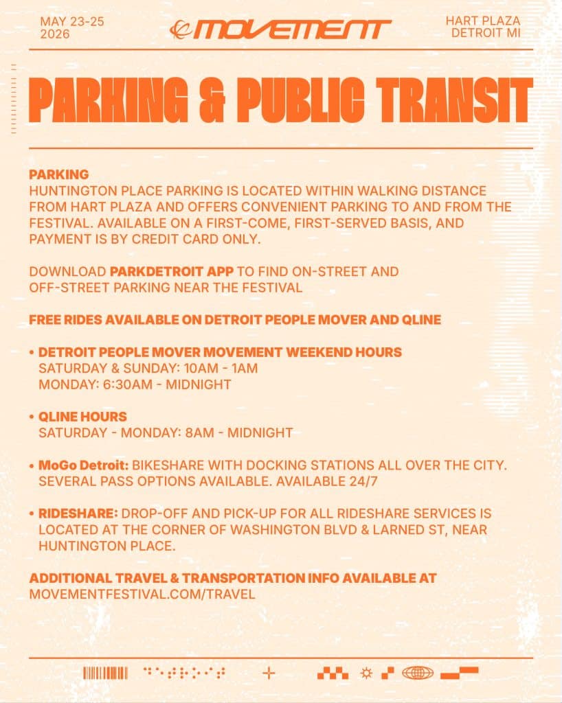 Movement Detroit 2026 - Parking and Public Transportation Info